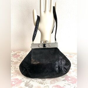 Vintage MOULIN ROUGE PURSE Leather Bag Art Noveau Black Evening Special Occasion